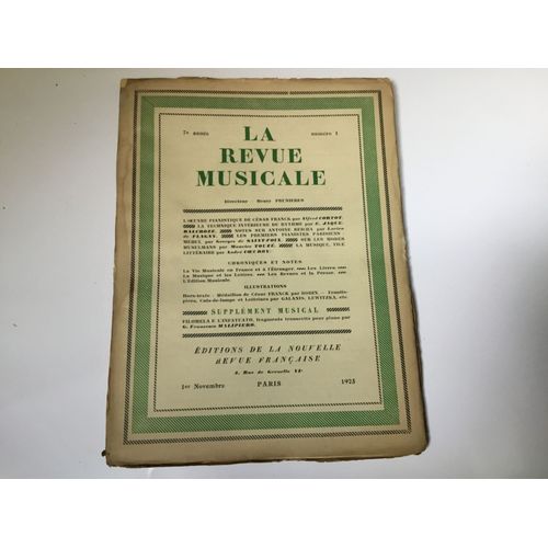La Revue Musicale 7e Année N° 1 . 1er Novembre 1925.