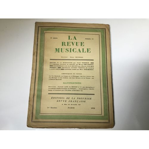 La Revue Musicale 6e Année N° 11 . 1er Octobre 1925.