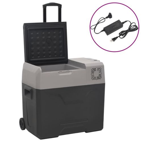 Vidaxl Glacière Avec Roue Et Adaptateur Noir Et Gris 50l Polypropylène