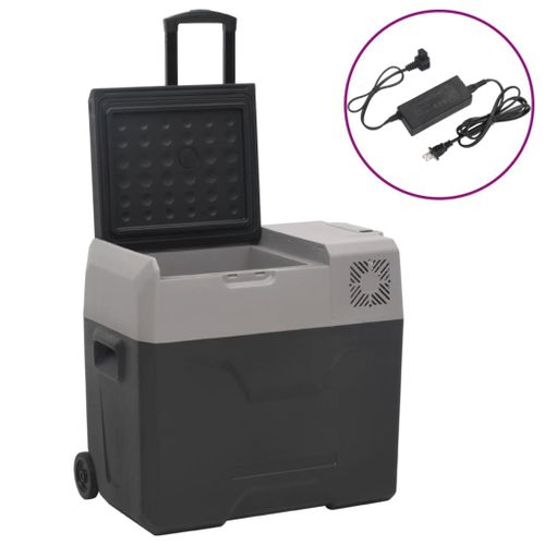 Vidaxl Glacière Avec Roue Et Adaptateur Noir Et Gris 30l Polypropylène