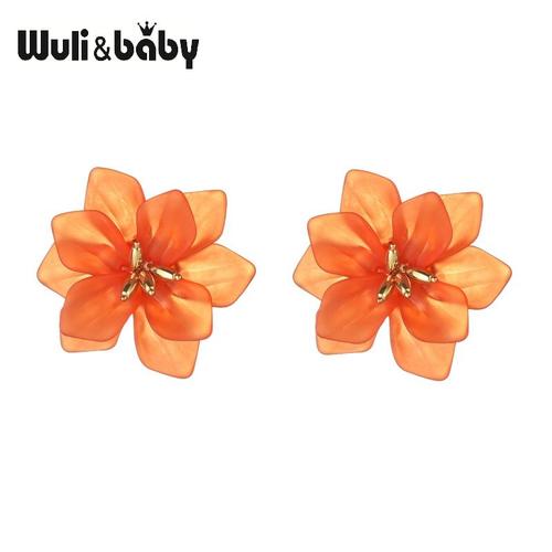 Orange - Wuli &amp Baby ? Boucles D'oreilles À Fleur En Hyperbole Pour Femmes, En Acrylique, Grand, En Blanc, Orange Et Vert, Bijoux De Vacances