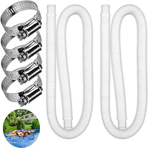 Tuyau de Rechange pour Piscine, 32 mm Tuyau de Piscine de Longueur 1,5m pour Piscines Hors Sol, Pompe de Filtration, 2 Pièces avec 4 Pinces Métalliques