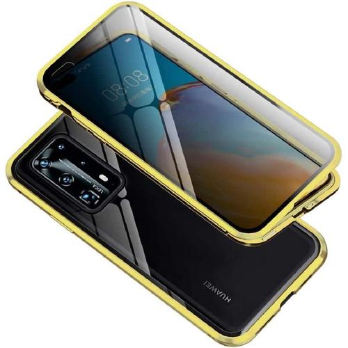 Anti-Peep Coque Pour Huawei P40 Case Anti-Espion Cover 360 Degrés Protection Adsorption Magnétique Étui Métal Cadre Intimité Protection Verre Trempé Couorure De Protection Anti-Regards,Or