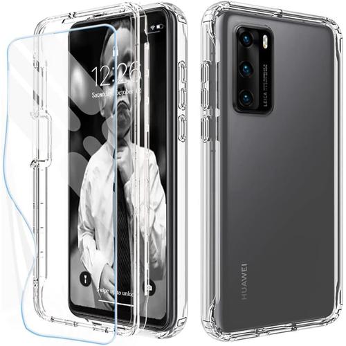 Coque 360 Degré Huawei P40, 2 En 1 Avant Et Arrière Full Body Transparent Protection Cover, Tpu Silicone Housse & 2 Pièces Protection Écran Film Flexible Anti-Choc Cover, Transparent