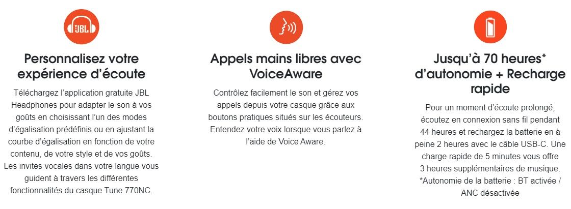 JBL Tune 770NC - Appel mains libres avec Voice Aware - Bleu