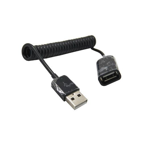 1M 2M Ressort enroulé USB 2.0 Mâle à Femelle Câble de Données Coude Extension Sync Chargeur, Noir - 40cm à 200cm