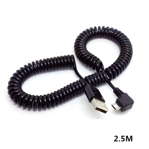 1M 3M 90 Degrés Coude Micro USB Ressort Spirale Enroulé Rétractable Chargeur De Données Câble De Charge Pour Samsung Andriod Téléphones, 40cm à 250cm- Noir