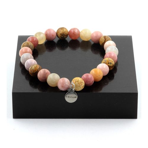 Bracelet Perles Pierre De Soleil + Rhodonite + Jaspe Paysage + Agate Fabriqué En France.