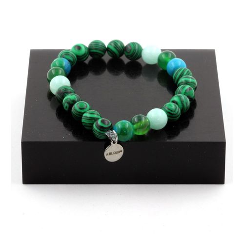 Bracelet Perles Amazonite + Chrysocolle + Malachite + Agate Verte 8 Fabriqué En France.