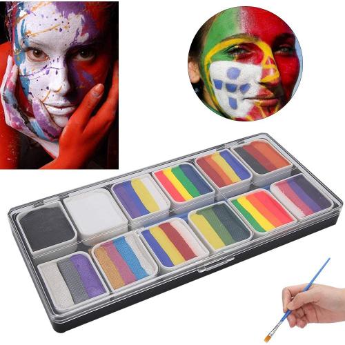Split Cake Face Paint, 12 Couleurs Visage Corps Peinture À Base D'eau, Art Maquillage Pigment Rainbow Strip Set Halloween Party Game