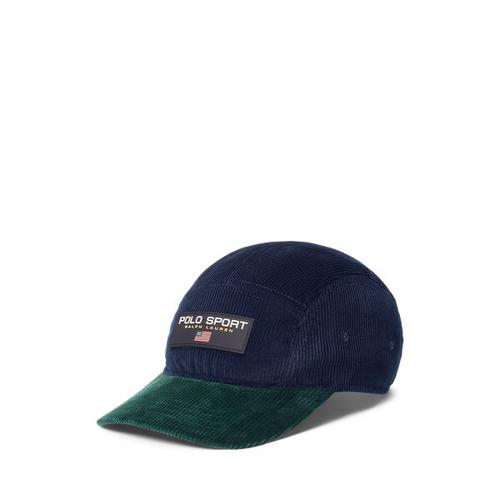 Casquette Polo Sport À Cinq Pans En Velours Côtelé Marine Chas./Vert Collège