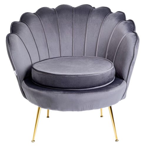 Fauteuil Water Lily Velours Gris Et Acier Doré Kare Design