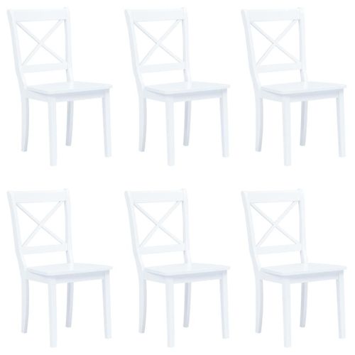 Lot De 6 Chaises De Salle À Manger Cuisine Design Classique Blanc Bois D'hévéa Massif Cds022151