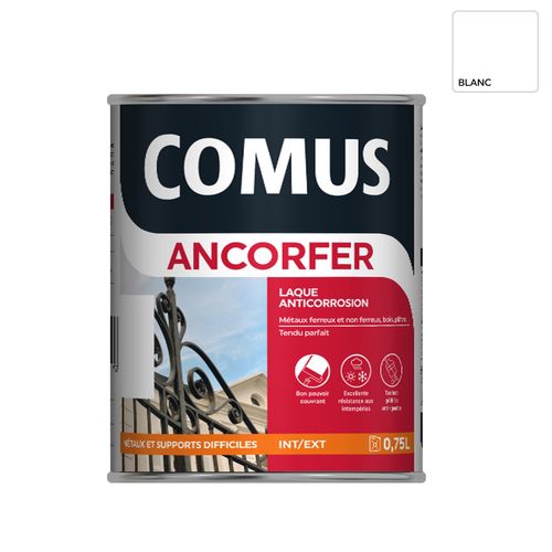 ANCORFER BRILLANT 0,75L Blanc - Peinture-laque antirouille pour métaux et autres supports - COMUS
