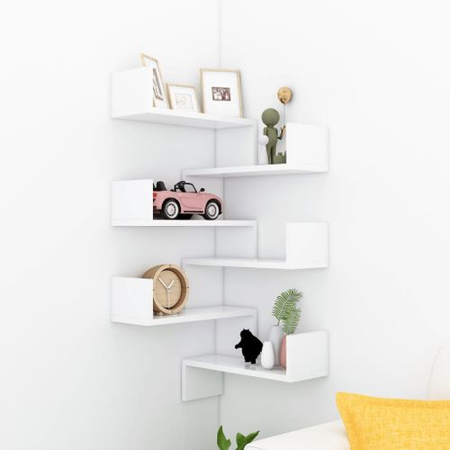 Vidaxl Étagère Murale D'angle 2 Pcs Blanc 40x40x50 Cm Aggloméré