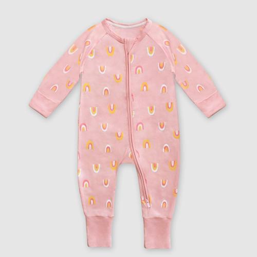 Pyjama Bébé Zippé En Coton Stretch Rose Imprimé Rainbow Dim Zippy 