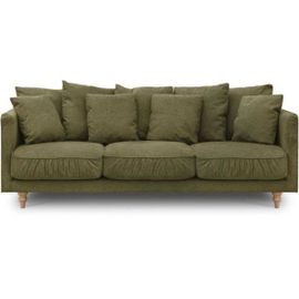 Canapé Fixe 4 Places Constance - Tissu Vert - Pied En Bois Massif - L 212 X H 87 X P 93 Cm