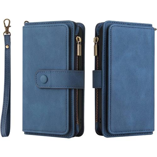 Housse Etui Pour Google Pixel 7 Pro Coque, [15 Fentes Pour Cartes] Coque Cuir Pour Google Pixel 7 Pro Housse Portefeuille Protecteur Silicone Souple Étui Pour Google Pixel 7 Pro, Bleu