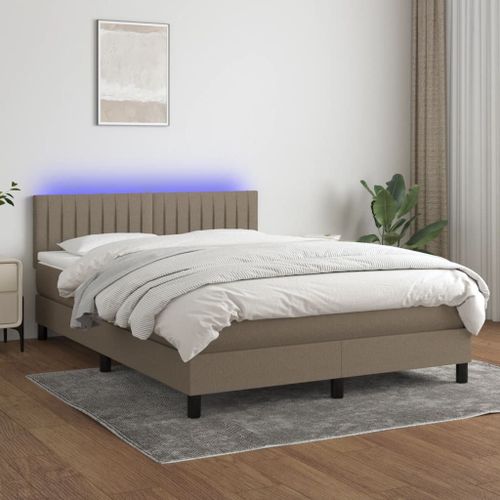 Vidaxl Sommier Tapissier Avec Matelas Et Led Taupe 140x200 Cm Tissu