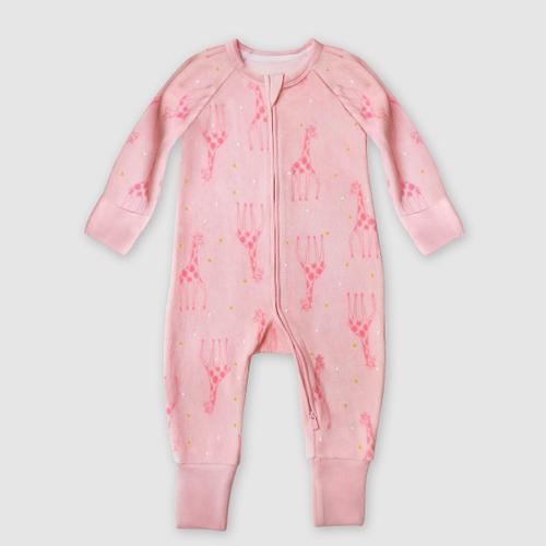 Pyjama Bébé Velours À Zip Double Sens Motif Girafe Rose Dim Zippy 