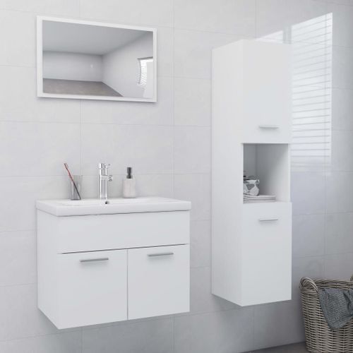 Vidaxl Ensemble De Meubles De Salle De Bain Blanc Aggloméré