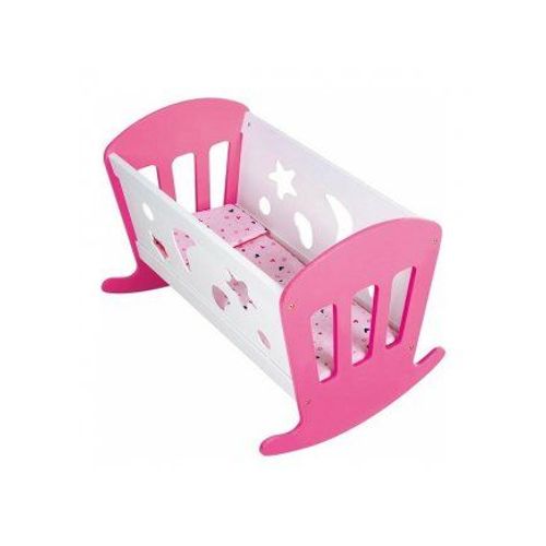 Lit A Bascule En Bois 49x37x35cm, Rose Et Blanc - Pour Poupon Et Poupee - Berceau - Accessoire, Mobilier - Set Jouet Fille Et Carte