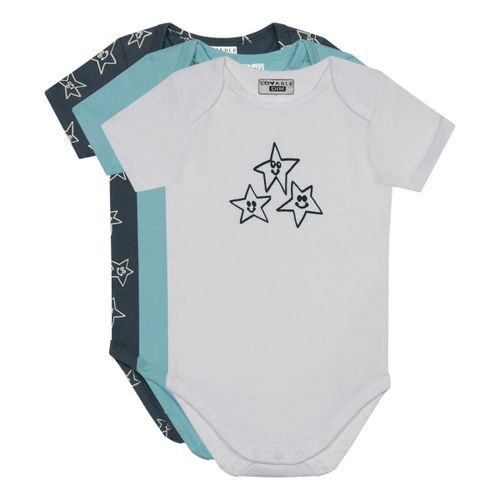 Lot De 3 Bodys Coton Bio À Manches Courtes Étoiles Bleu Dim Baby