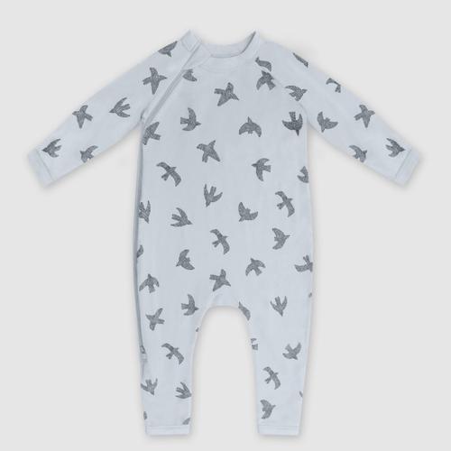 Pyjama Bébé Zippé En Coton Bio Avec Motifs Oiseaux Bleu Dim Zippy 