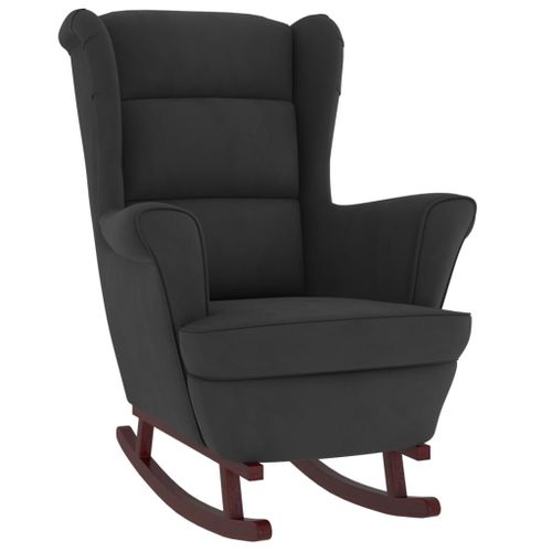 Vidaxl Fauteuil À Bascule Et Pieds En Bois Massif D'hévéa Noir Velours