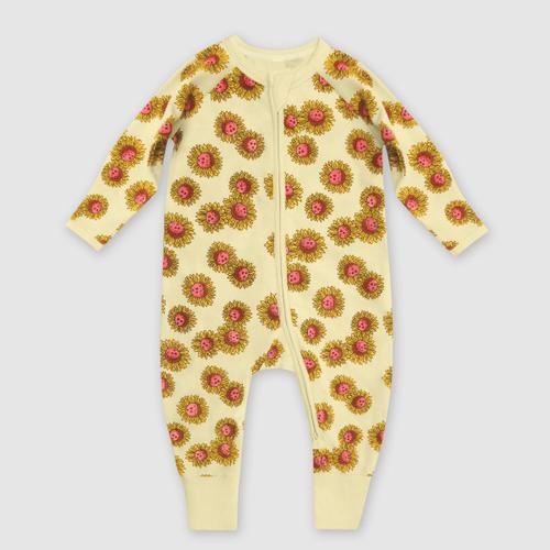 Pyjama Bébé Zippé En Coton Stretch Jaune Imprimé Tournesol Dim Zippy 