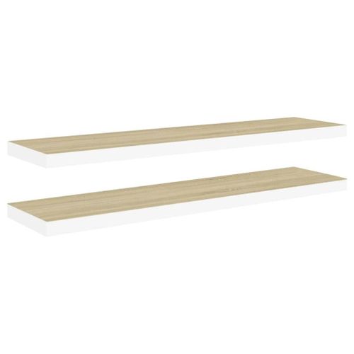 Vidaxl Etagères Flottantes 2 Pcs Chêne Et Blanc 120x23,5x3,8 Cm Mdf