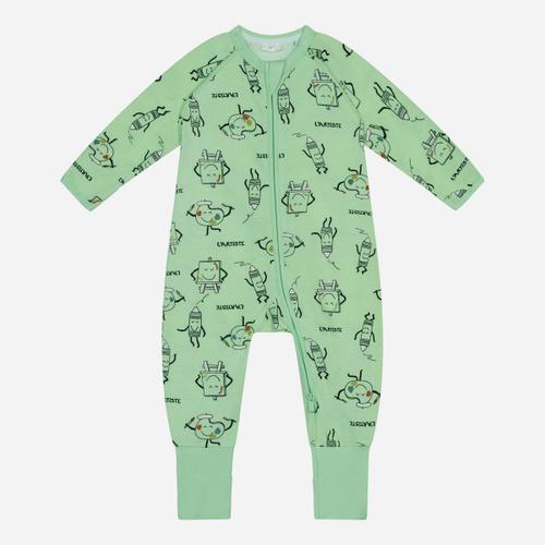 Pyjama Bébé Zippé En Coton Stretch Motifs Crayons Vert Dim Zippy