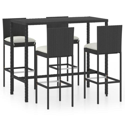 Vidaxl Ensemble De Bar De Jardin 5 Pcs Et Coussins Résine Tressée Noir