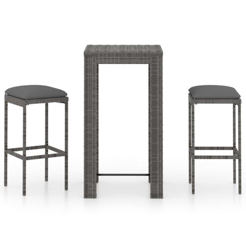 Vidaxl Ensemble De Bar De Jardin 3 Pcs Et Coussins Résine Tressée Gris