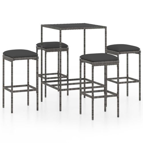 Vidaxl Ensemble De Bar De Jardin 5 Pcs Et Coussins Résine Tressée Gris