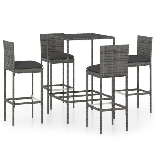 Vidaxl Ensemble De Bar De Jardin 5 Pcs Et Coussins Résine Tressée Gris