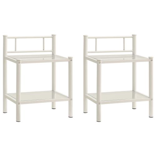 Vidaxl Tables De Chevet 2 Pcs Blanc Et Transparent Métal Et Verre