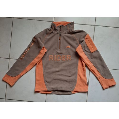Sweat Polaire Equitation - Taupe Et Orange - 12 Ans