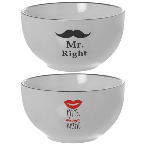 Lot De 2 Bols Blancs Mr Et Mrs En Céramique 500 Ml