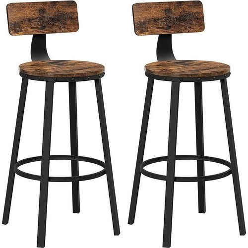 Chaise De Bar Avec Dossier, Marron Rustique Et Noir