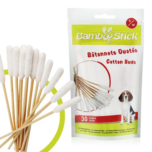 Pack De 30 Coton-Tiges Bamboostick® Taille S/M / Pour Nettoyer Les Oreilles Des Petits Chiens Et Des Chats / Facile À Utiliser / Elaboré Par Un Vétérinaire Français