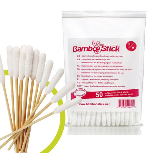 Pack De 50 Coton-Tiges Bamboostick® Taille S/M Pour Nettoyer Les Oreilles Des Petits Chiens Et Des Chats / Facile À Utiliser / Elaboré Par Un Vétérinaire Français