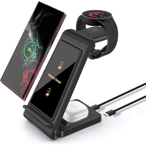 Maichaleureuse Chargeur À Induction 3 En 1, Chargeur Sans Fil 15w Rapide Pliable Station De Charge Pour Samsung Galaxy S23/S22/S21/S20 Ultra/S10/S9 Plus, Galaxy Watch5/4/3, Active 2/1, Galaxy Buds