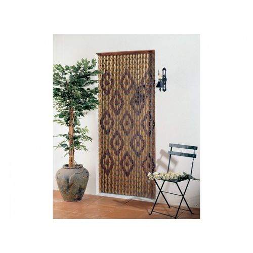 Rideau de porte en perles olives de bois verni avec motifs losanges 90 x 200 cm - Morel