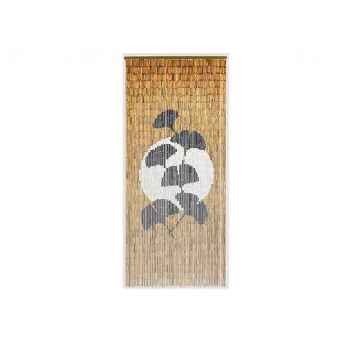 Rideau de porte Bâtonnets de bambou peints, dessin feuilles ginkgo - 90 x 200 cm - Morel