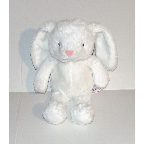 Doudou Lapin Blanc Nez Rose Pommette 25 Cm