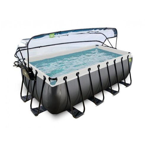 Piscine tubulaire Black Leather rectangulaire 4,00 x 2,00 x 1,22 m avec dôme - Exit Toys