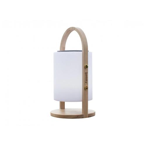 Lampe enceinte bluetooth sans fil poignée bois LED blanc/multicolore dimmable WOODY PLAY H37cm avec télécommande