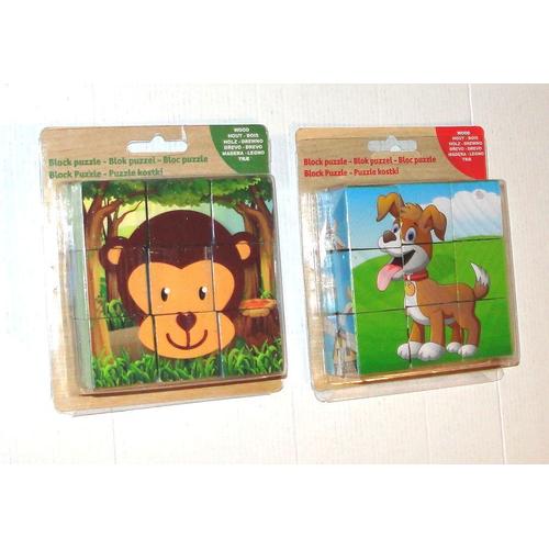 Cubes En Bois Animaux - Lot 2 X 6 Puzzles Toy Compagny