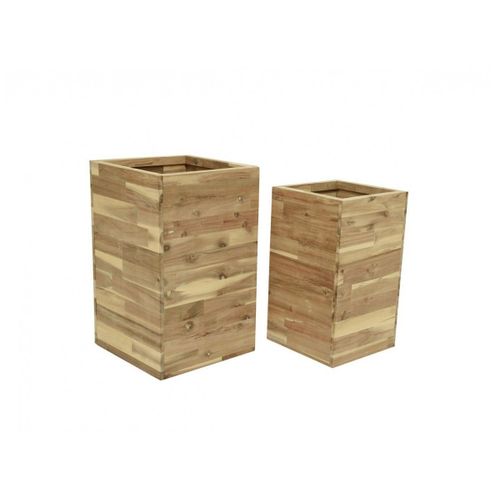 Lot De Deux Cache-Pots Carrés En Bois D'acacia - Jardideco